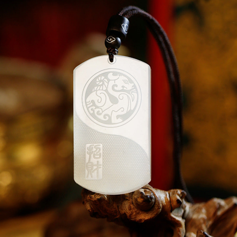 Karma Stone White Jade PiXiu Yin Yang Luck Protection Necklace Pendant