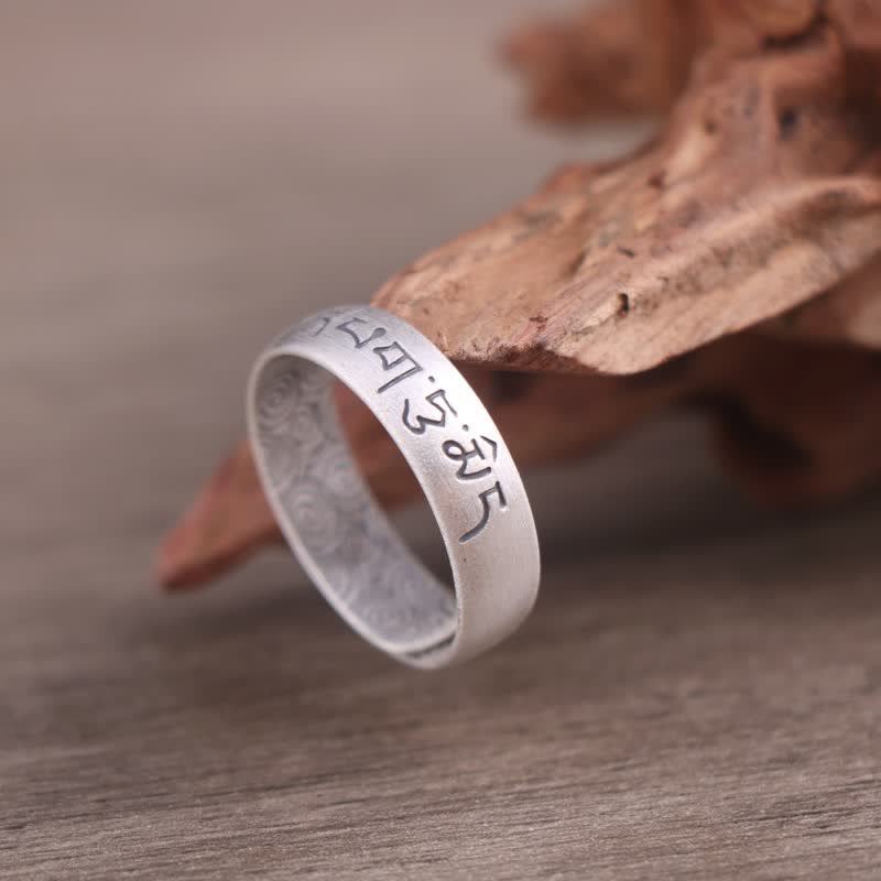 Karma Stone 999 Sterling Silver Lotus Elephant Six True Words Blessing Ring