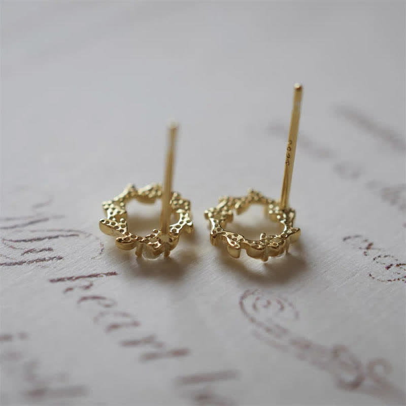 Karma Stone 925 Sterling Silver Posts Copper Metal Tiny Wreath Stud Blessing Flower Earrings