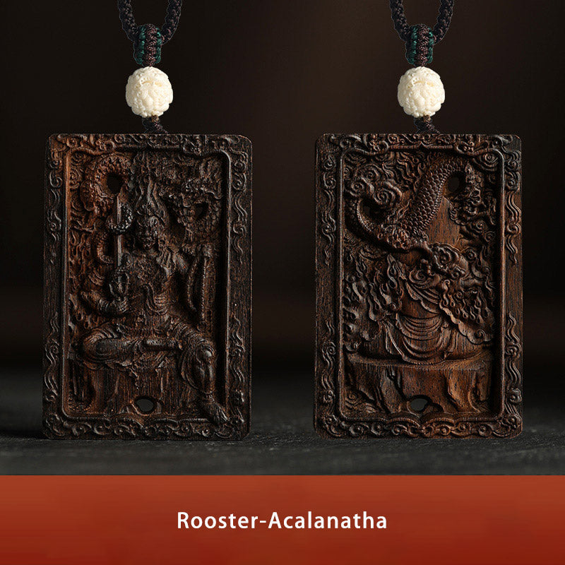 Karma Stone Chinese Zodiac Natal Buddha Brunei Agarwood PiXiu Dragon Peace Necklace Pendant