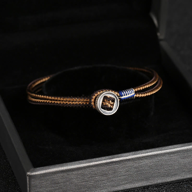 Karma Stone  925 Sterling Silver Handmade Button Protection Weave String Bracelet