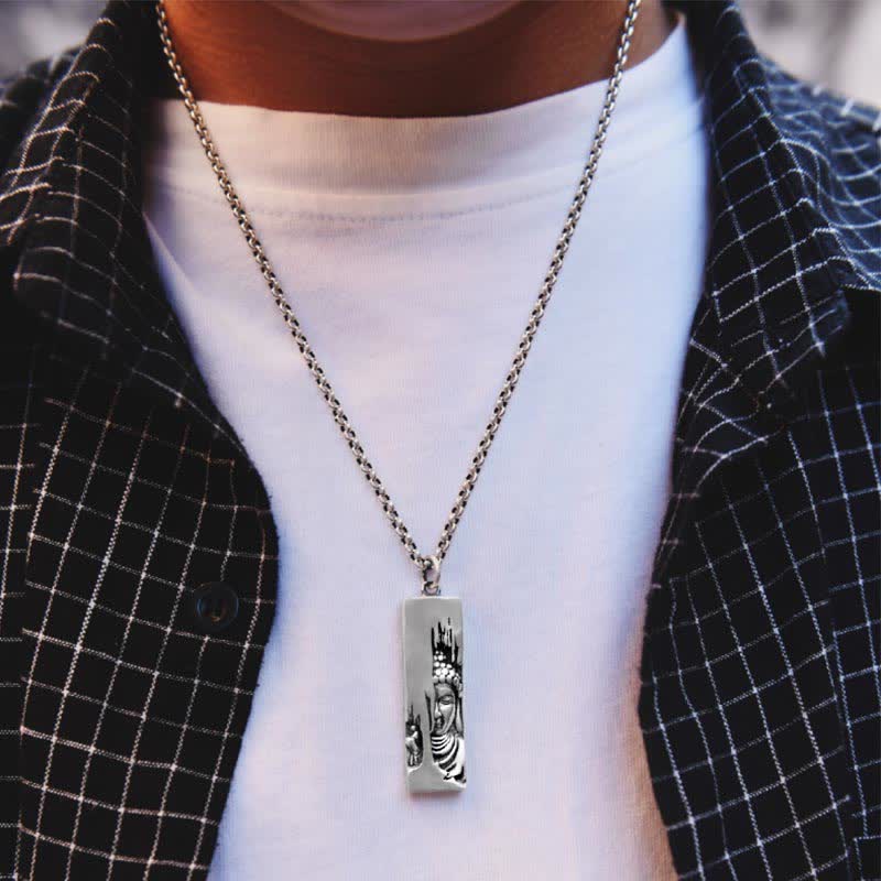 Karma Stone Tathagata Buddha Strength Protection Amulet Lucky Pendant Necklace