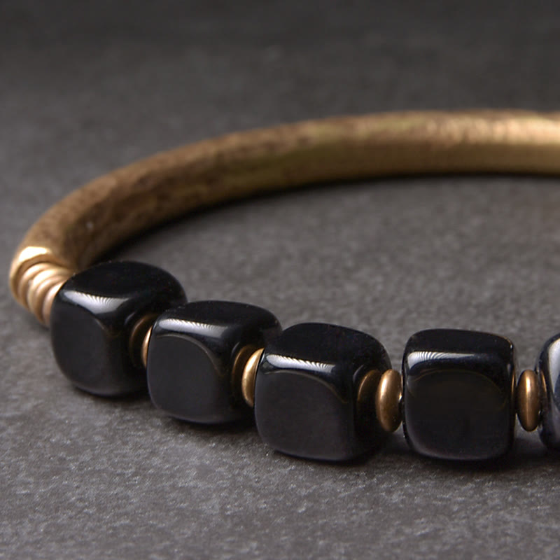 Karma Stone Black Obsidian Crystal Copper Strength Couple Bracelet