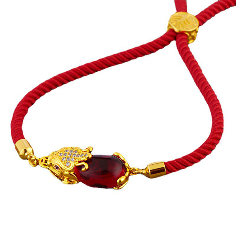 Karma Stone Wealth Attractor Red Agate Pixiu Red String Bracelet