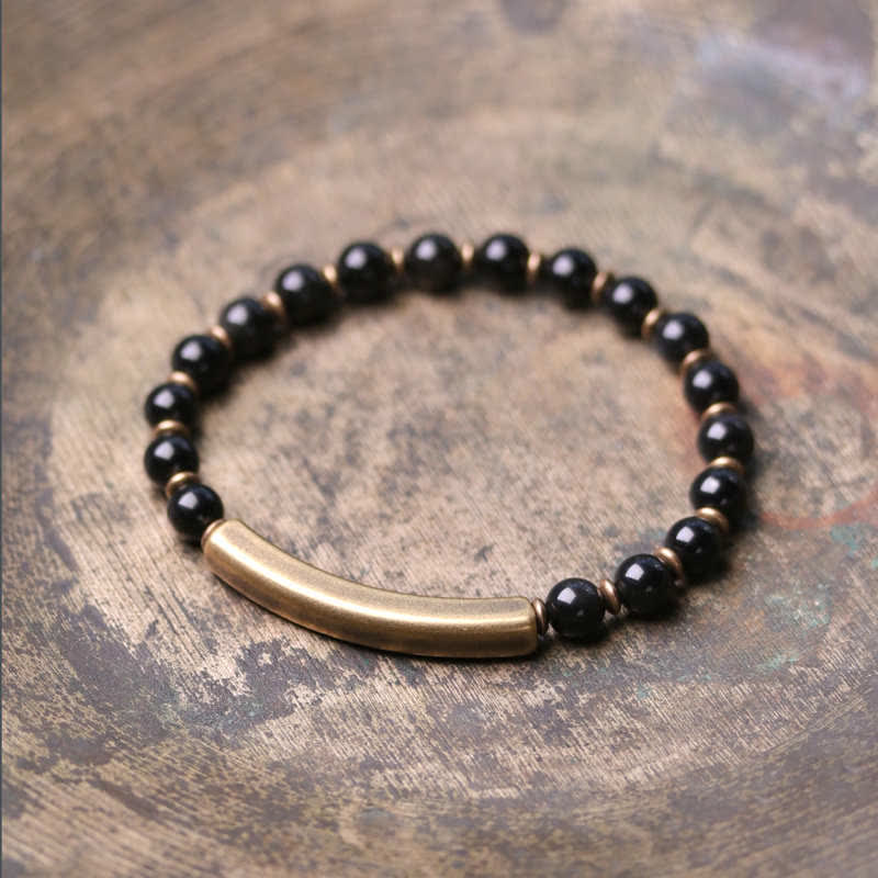 Karma Stone Red Jasper Moss Agate Black Obsidian Crystal Copper Peace Couple Bracelet