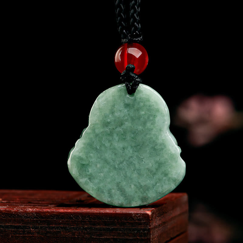 Karma Stone Natural Green Jade Laughing Buddha Luck Abundance Necklace Pendant