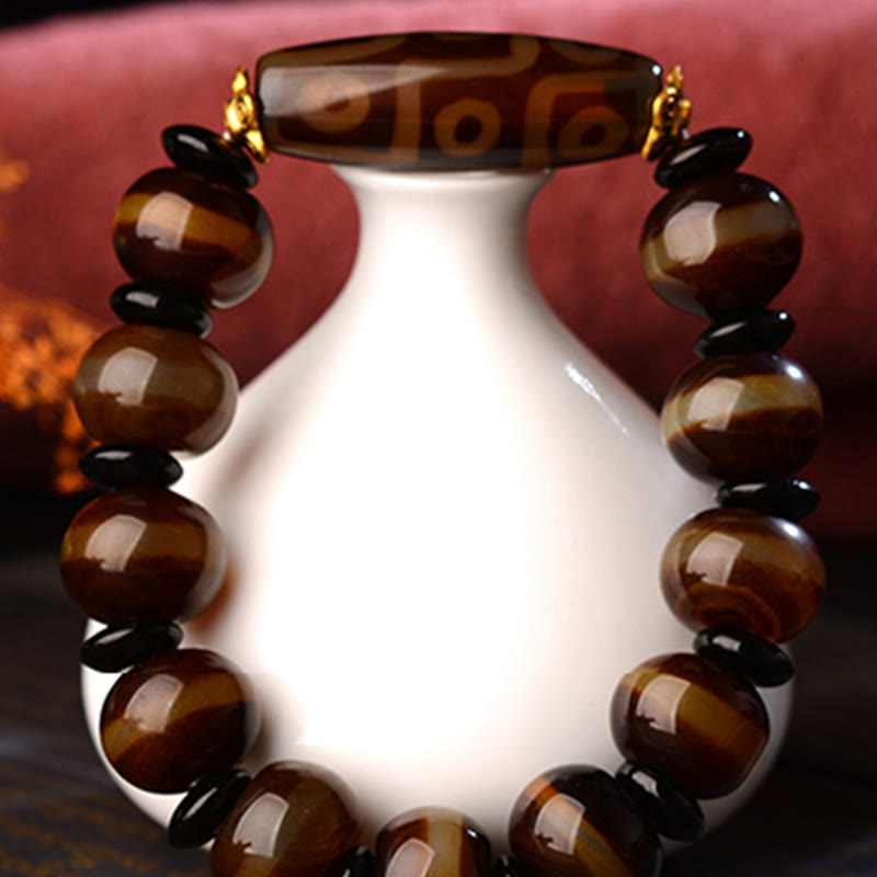 Karma Stone Tibetan Natural Nine-Eye Dzi Bead Agate Wealth Blessings Bracelet