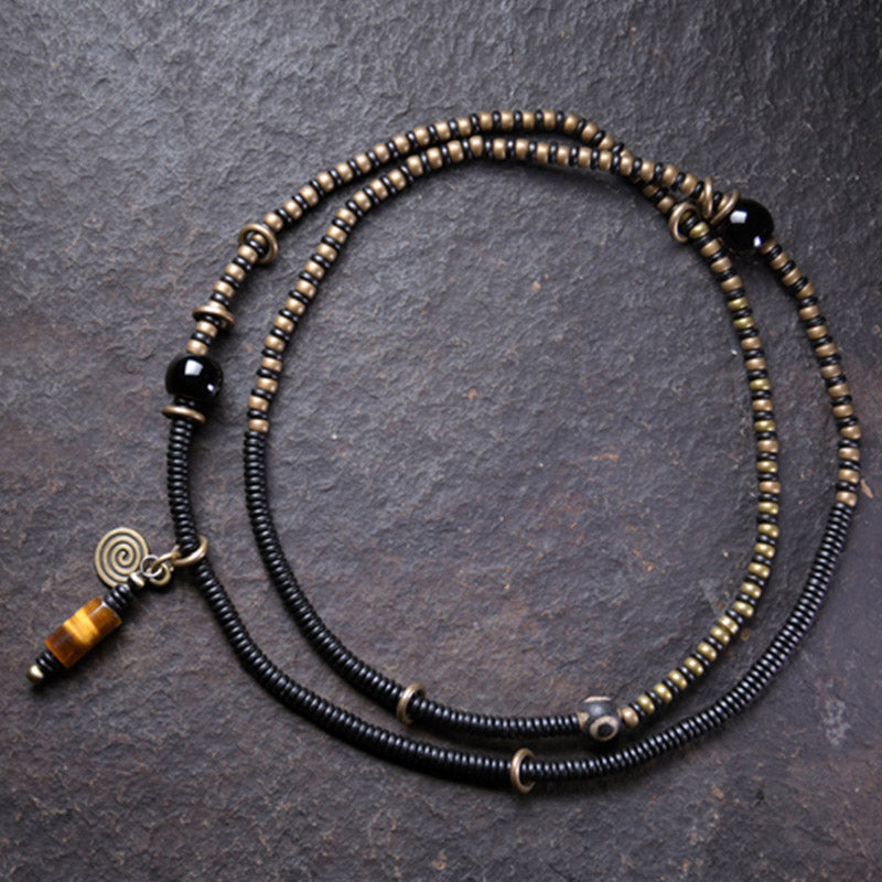 Karma Stone Ebony Wood Dzi Bead Copper Peace Couple Bracelet Necklace Pendant