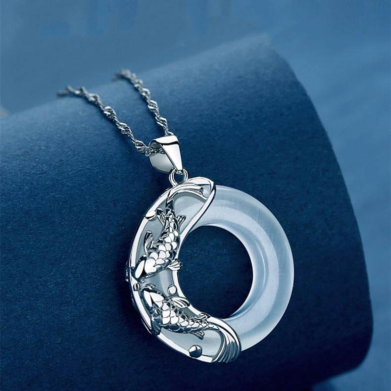 Karma Stone Natural White Jade Koi Lucky Necklace