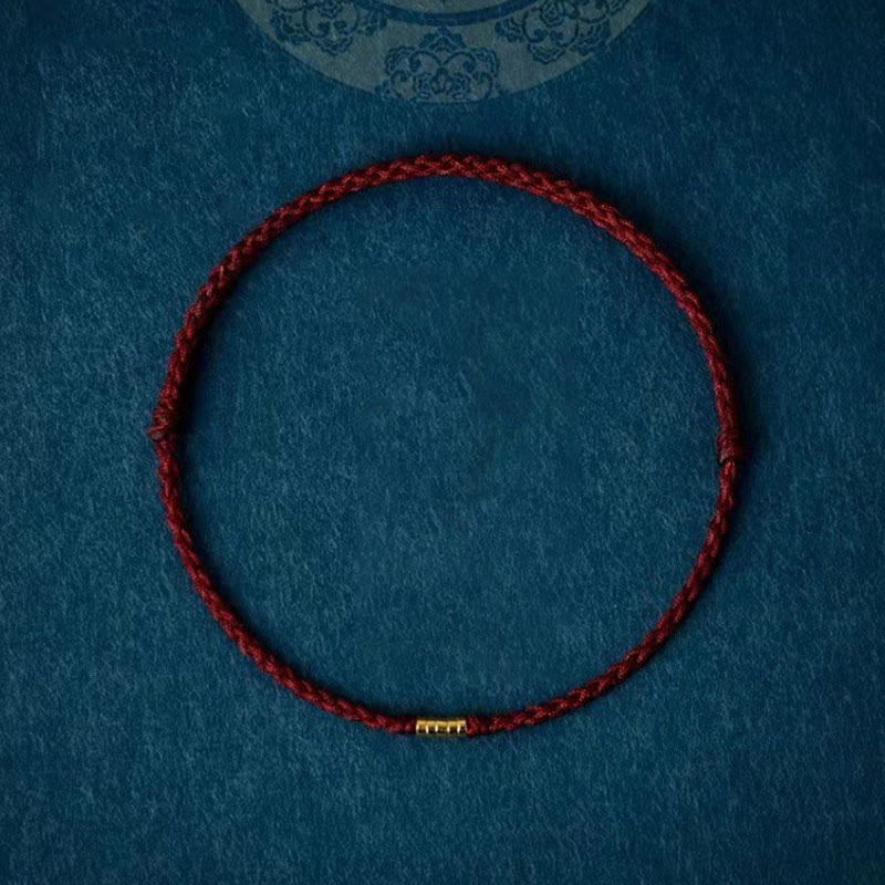 Karma Stone 925 Sterling Silver Lucky Golden Bead Braided String Bracelet Anklet