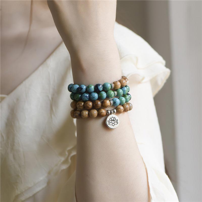 Karma Stone 108 Meditation Healing Multi-layer Wooden Rosary Bracelet