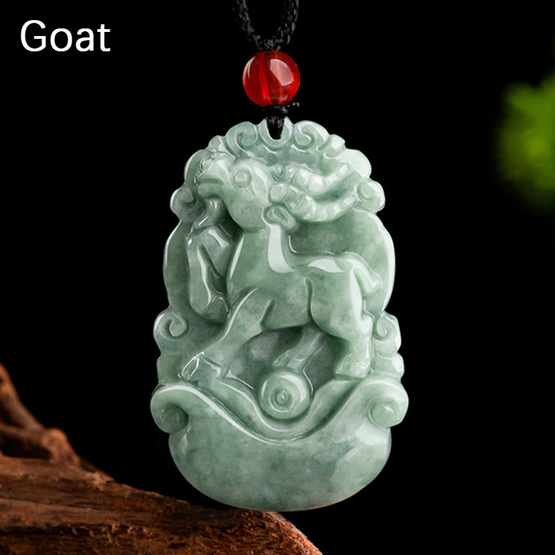 Karma Stone Natural Green Jade 12 Chinese Zodiac Luck Prosperity Necklace Pendant