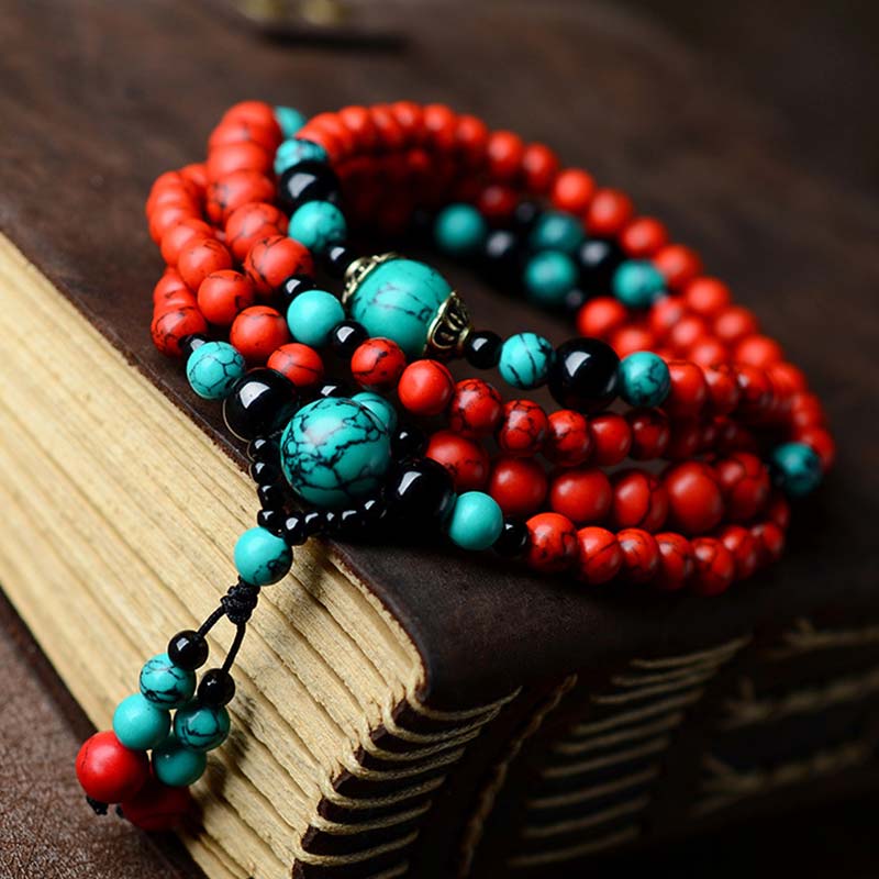 Karma Stone Turquoise Black Onyx Red Turquoise Bead Protection Bracelet