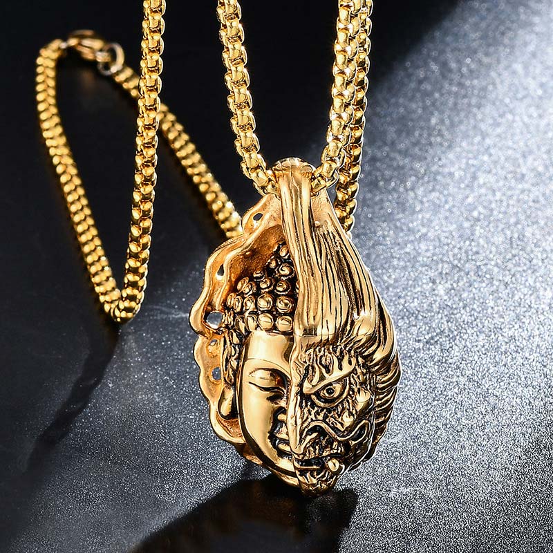 Karma Stone Half Buddha Half Devil Powerful Necklace