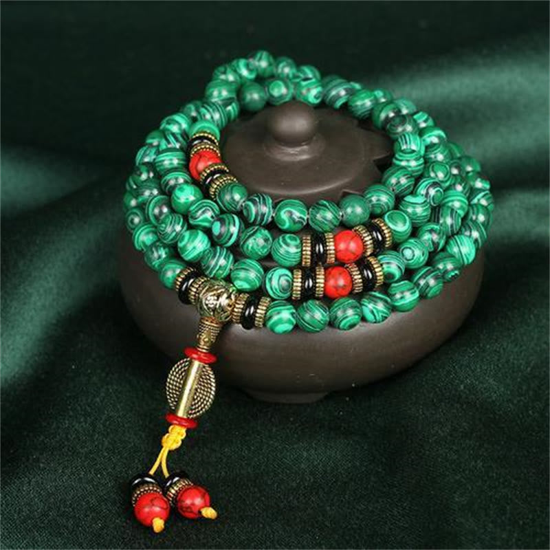 Karma Stone Tibetan 108 Mala Malachite Beads Bracelet Necklace