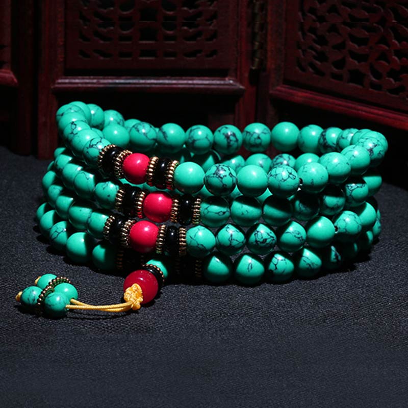 Karma Stone Tibetan Turquoise Healing Women's Prayer Bead Bracelet Men's Prayer Bead Bracelet Necklace