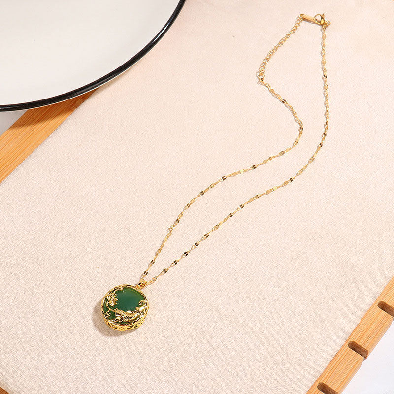 Karma Stone Natural Jade Koi Fish Lotus Luck Necklace Pendant