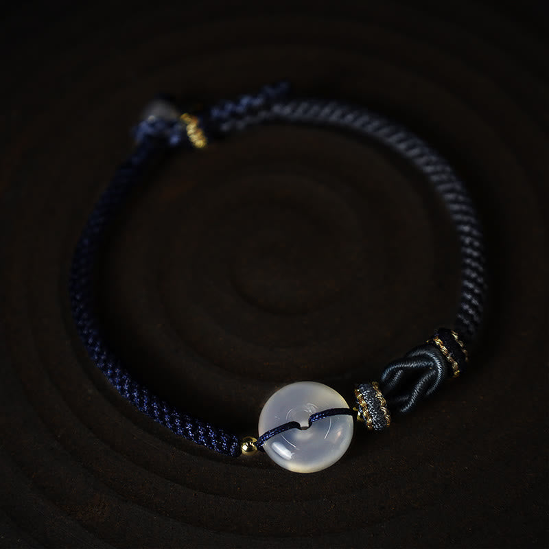 Karma Stone Handmade White Agate Peace Buckle Luck Happiness Protection Weave String Bracelet