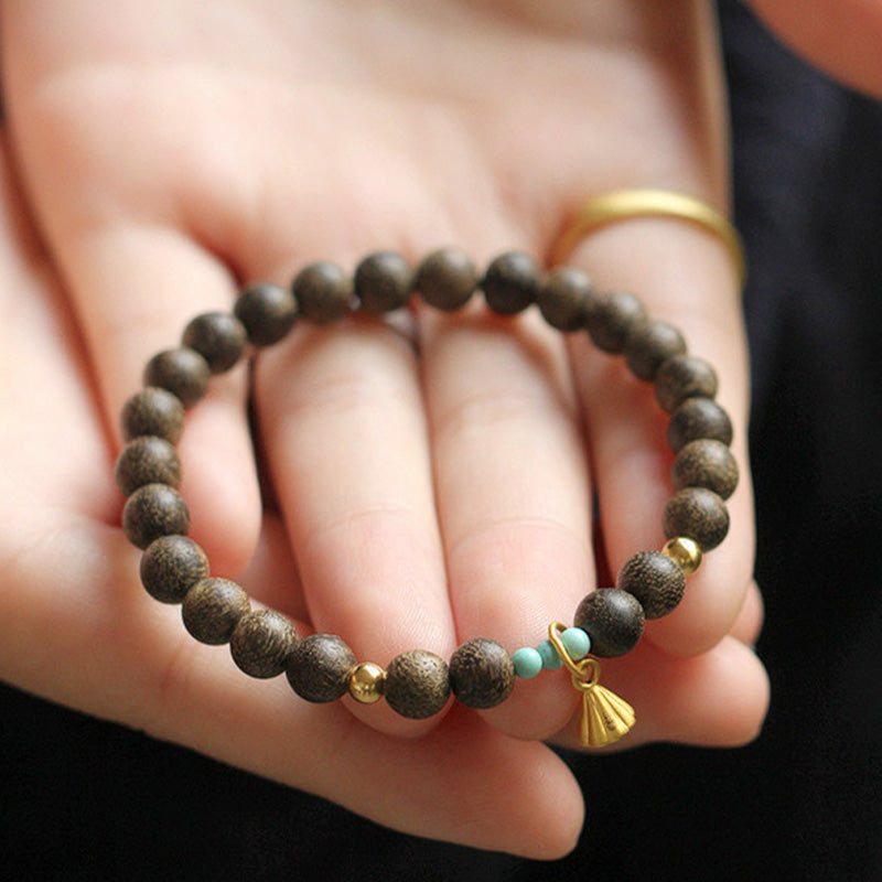 Karma Stone Agarwood Lotus Strength Wooden Bead Bracelet