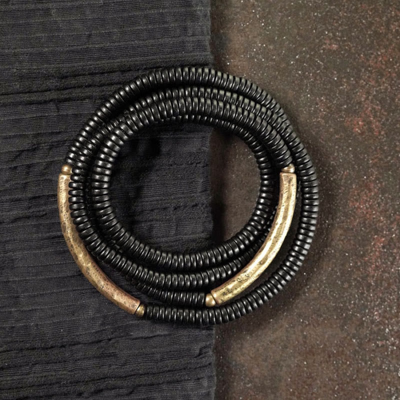 Karma Stone Ebony Wood Copper Balance Multilayered Bracelet