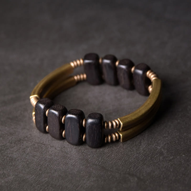 Karma Stone Tibetan Ebony Wood Copper Balance Double Layer Bracelet