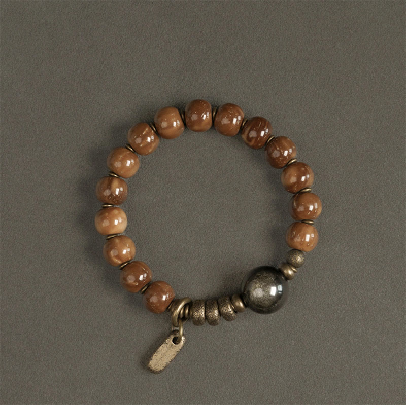 Karma Stone Kuka Seed Tiger Eye Gold Sheen Obsidian Copper Wealth Luck Bracelet