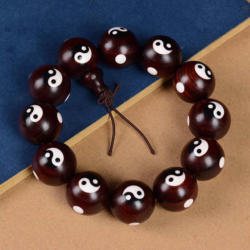 Karma Stone Small Leaf Red Sandalwood Yin Yang Protection Bracelet