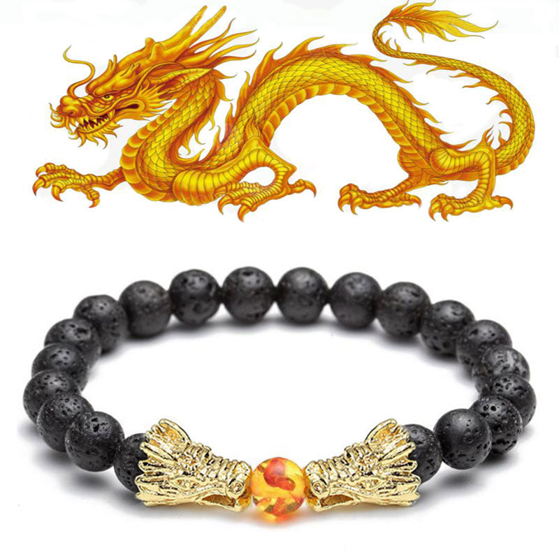Karma Stone White Turquoise Lava Rock Dragon Blessing Beaded Bracelet