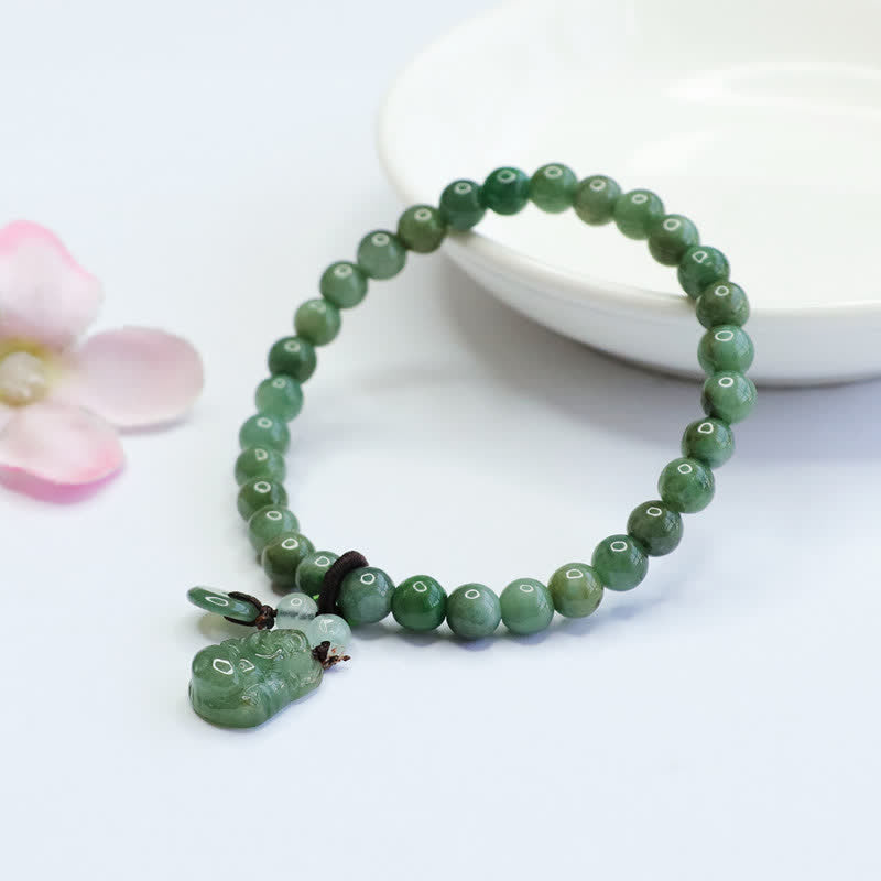 Karma Stone Laughing Buddha Cyan Jade Healing Bracelet