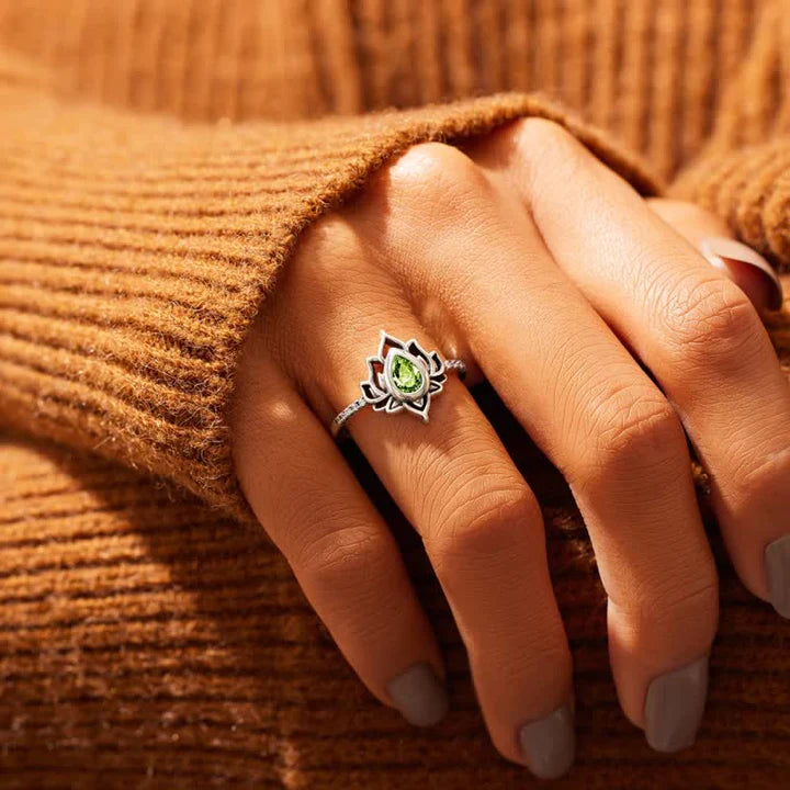 Karma Stone Sterling Silver Lotus Zircon Blessing Protection Ring
