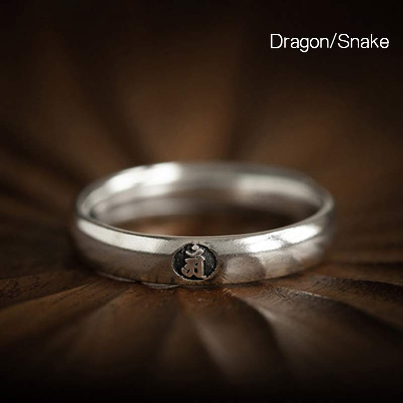 Karma Stone 925 Sterling Silver Chinese Zodiac Natal Buddha Blessing Couple Ring