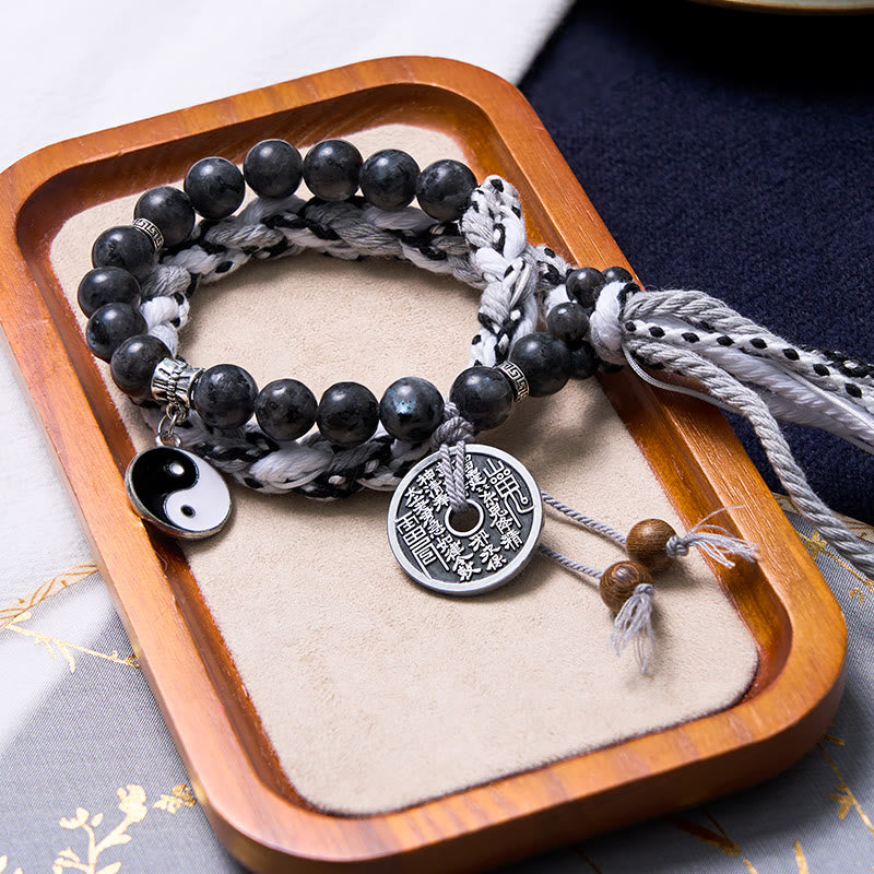 Karma Stone Black Glitter Stone Cat's Eye Yin Yang Mountain Ghost God of Wealth Energy Double Rope Protection Bracelets