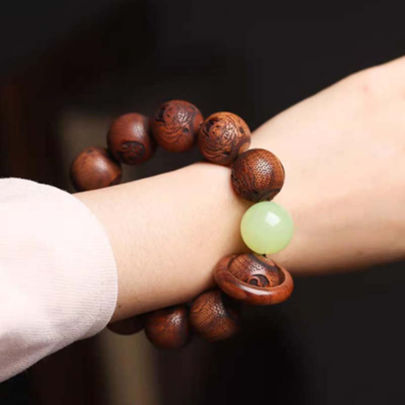 Karma Stone Tibetan Rosewood Engraving Tiger Protection Bracelet