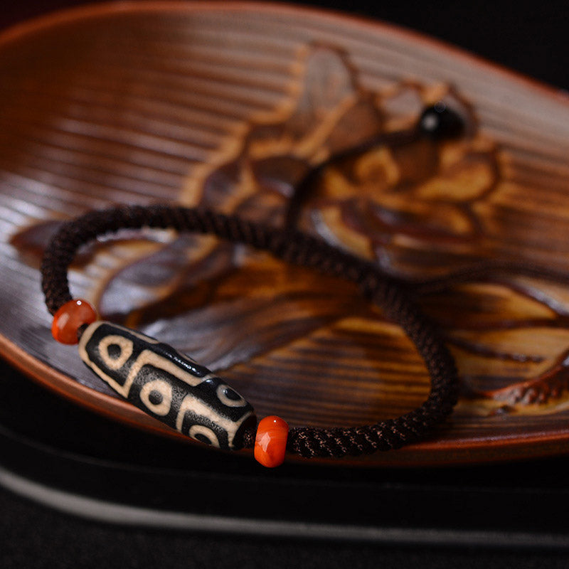 Karma Stone Tibetan Nine-Eye Dzi Bead Prosperity String Bracelet