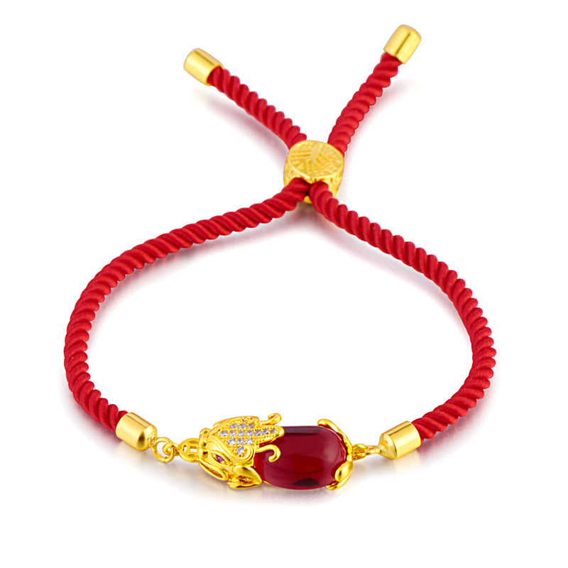 Karma Stone Wealth Attractor Red Agate Pixiu Red String Bracelet
