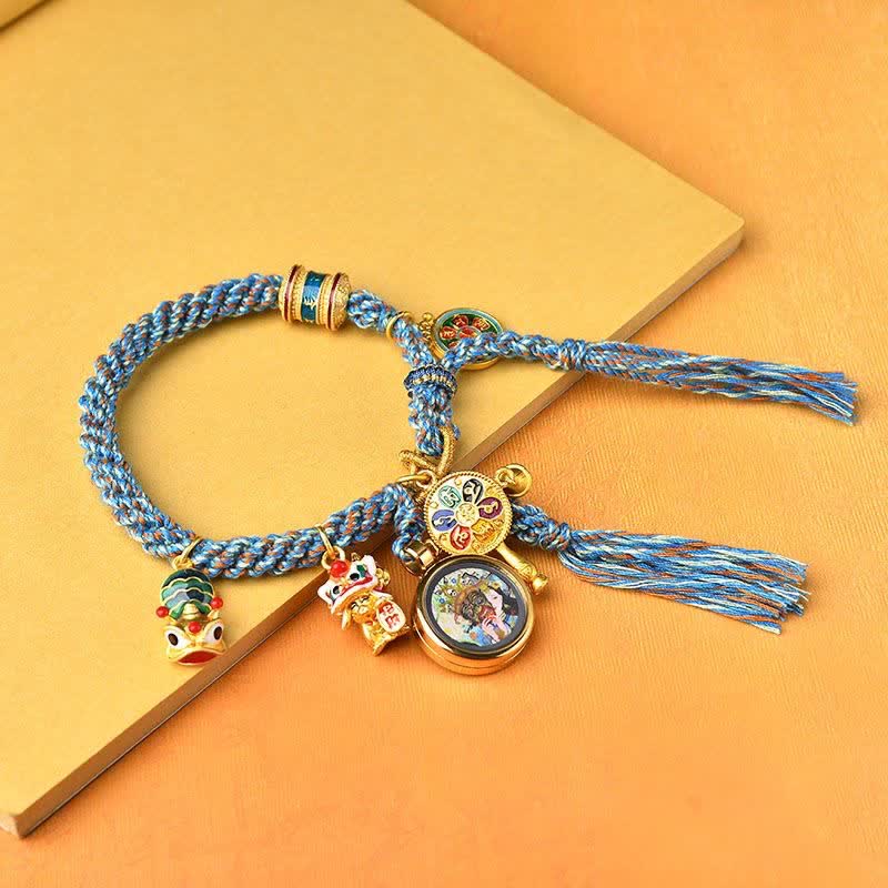 Karma Stone Tibetan Zakiram Goddess of Wealth Thangka Luck Prayer Wheel Braid String Bracelet