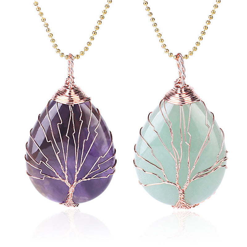 Karma Stone Natural Quartz Crystal Tree Of Life Healing Energy Necklace Pendant