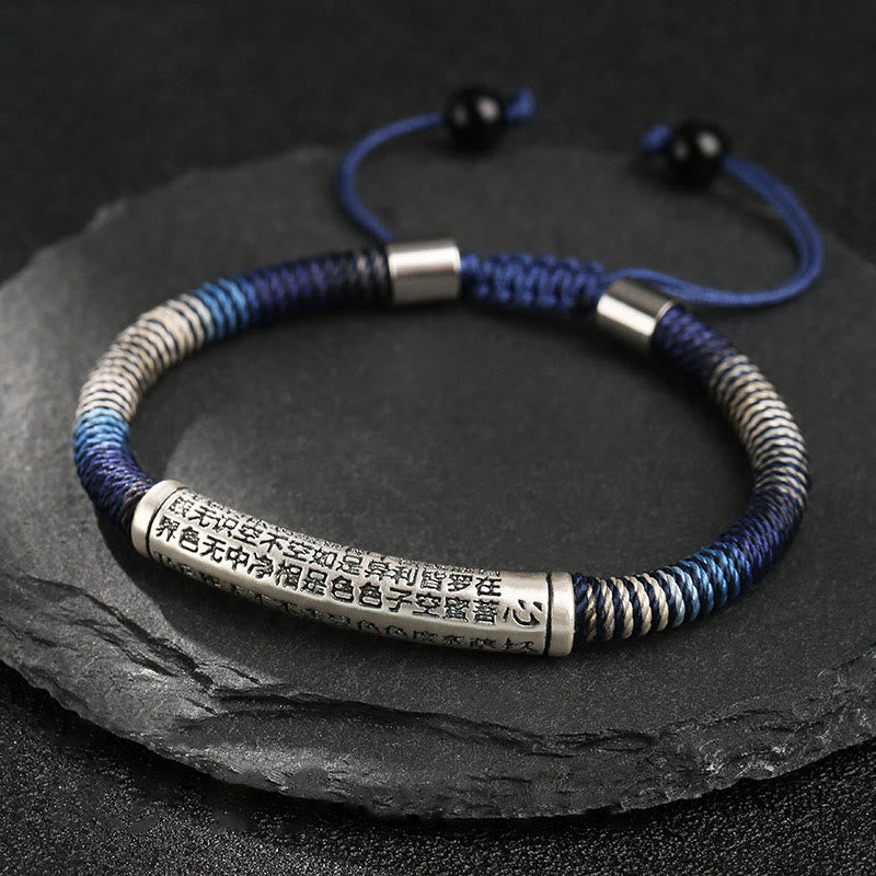 Karma Stone 999 Sterling Silver Heart Sutra Calm Handmade Braided Bracelet