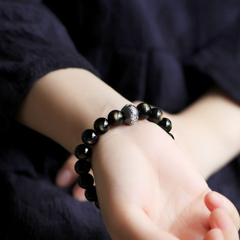 Karma Stone Chinese Zodiac Natal Buddha Obsidian Purification Bracelet