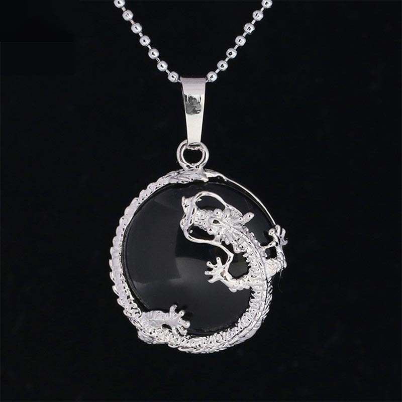 Karma Stone Chinese Dragon Natural Quartz Crystal Healing Energy Necklace Pendant
