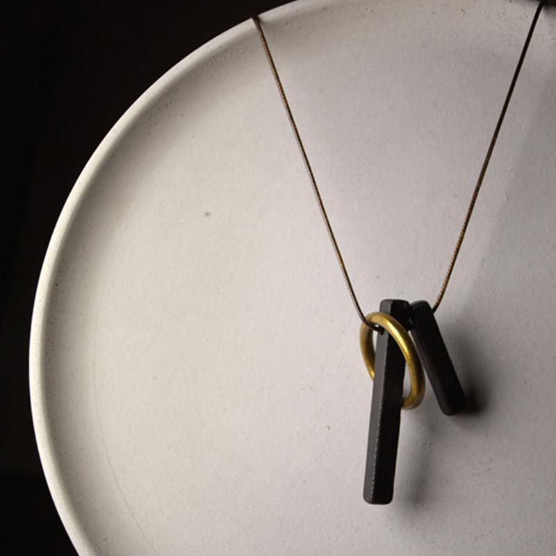 Karma Stone Zen Circle Ebony Wood Enlightenment Necklace Pendant
