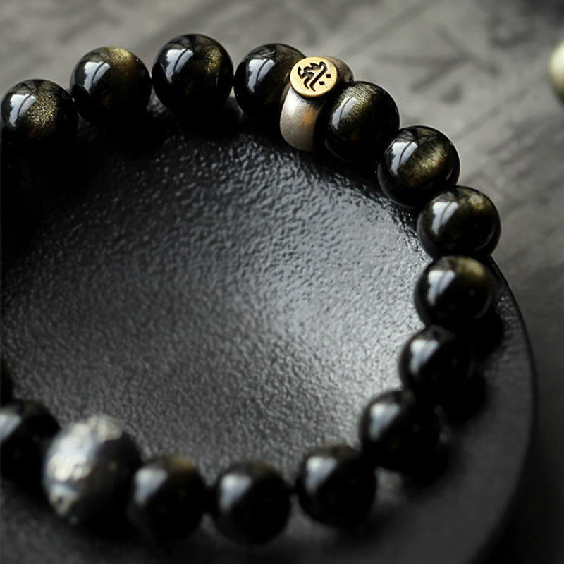 Karma Stone Chinese Zodiac Natal Buddha Obsidian Purification Bracelet
