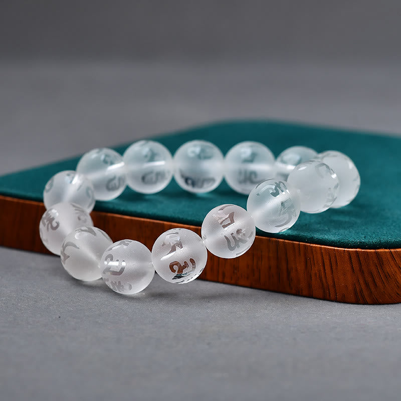 Karma Stone Tibet White Crystal Black Onyx Om Mani Padme Hum Meditation Bracelet