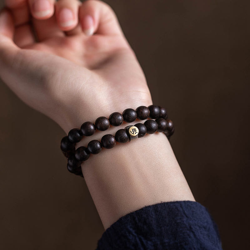 Karma Stone 925 Sterling Silver Chinese Zodiac Natal Buddha Agarwood Strawberry Quartz Peace Double Wrap Bracelet