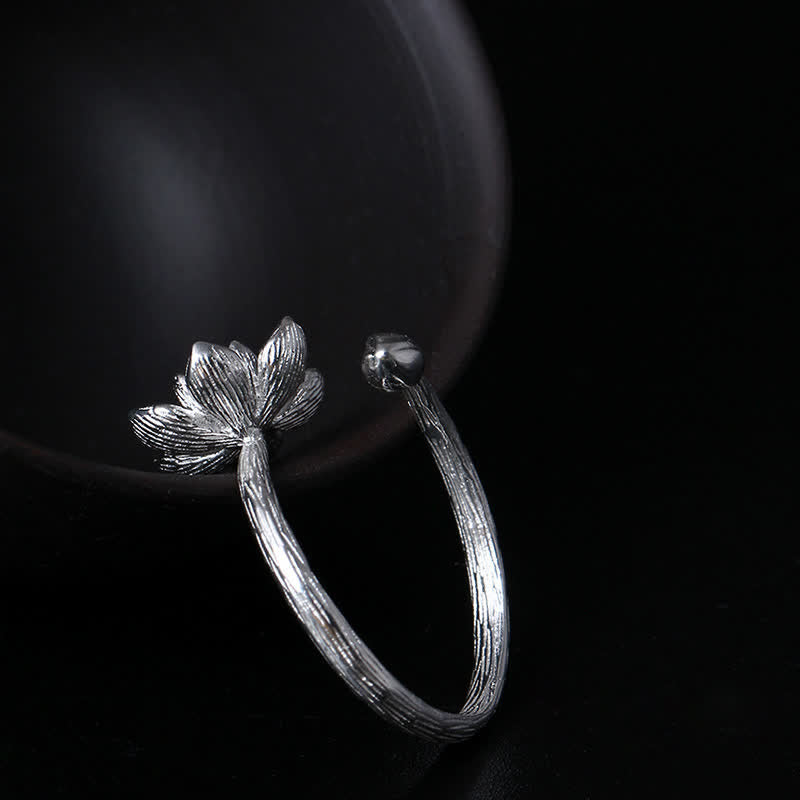 Karma Stone 925 Sterling Silver Lotus Flower Blessing Ring