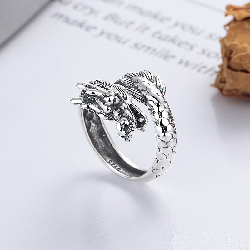 Karma Stone 925 Sterling Silver Year Of The Dragon Luck Strength Adjustable Metal Ring