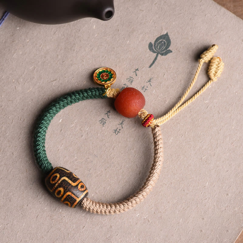 Karma Stone Handmade Tibetan Nine-Eye Dzi Bead Wealth Rope Bracelet