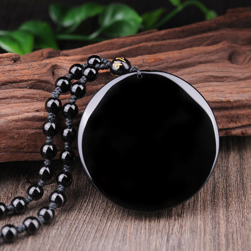 Karma Stone Bagua Dragon Phoenix Obsidian Fulfilment Pendant Necklace