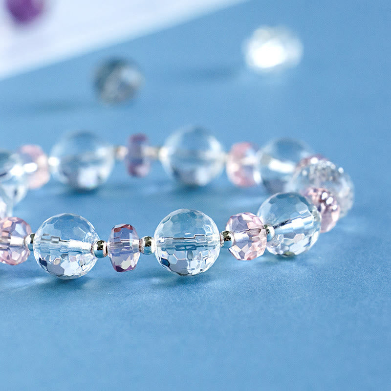 Karma Stone White Crystal Pink Crystal Protection Star Charm Bracelet