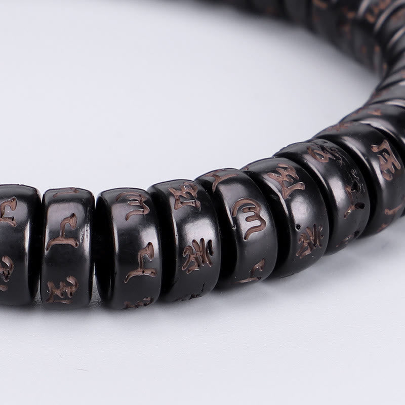 Karna Stone Tibetan Coconut Shell Beads Engraved Om Mani Padme Hum Mantra Positive String Bracelet